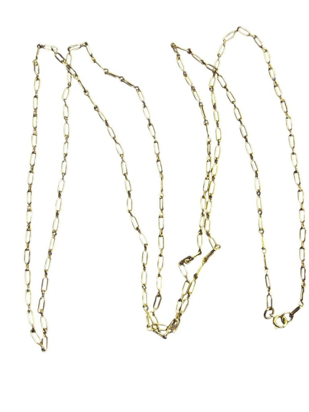 Vintage Goldtone Paperclip Chain Necklace Spring Ring Clasp 54 inches Long